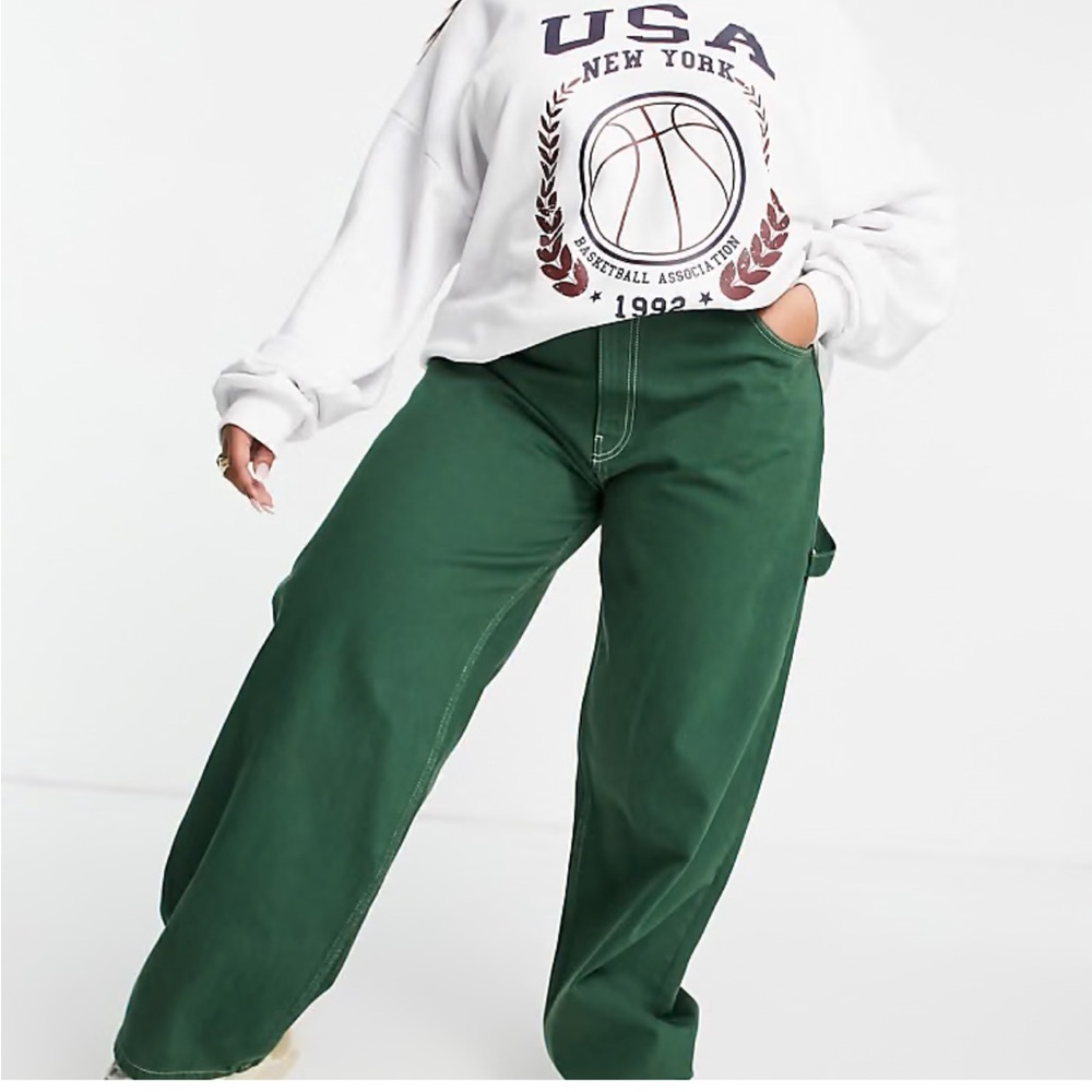 ASOS design green Curve high rise oversized skater / carpenter green jeans w 25